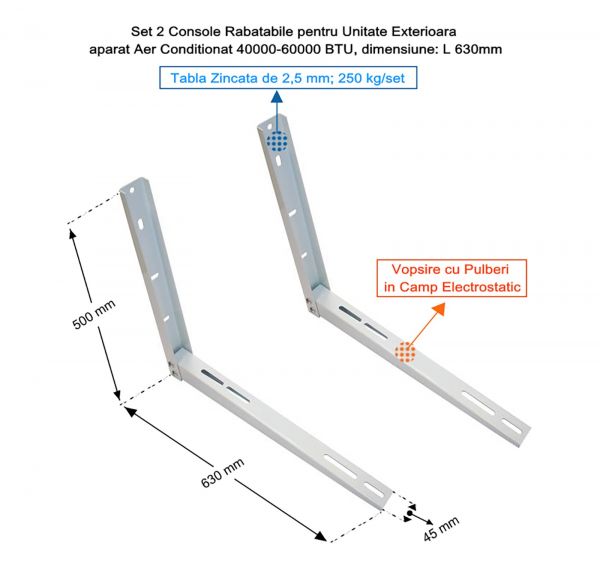 Console metalice rabatabile tabla 2.5mm 36000-60000BTU L630mm (albi)