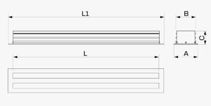Grila liniara din PVC anti-condens cu clapeta si deflector central 2 iesiri 600/105