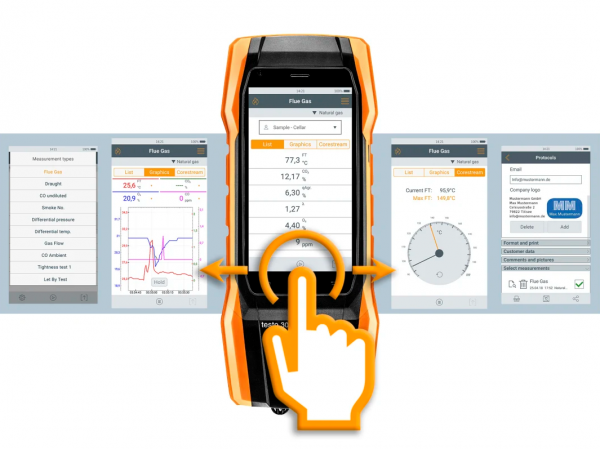Set 1 testo 300 NEXT LEVEL - Analizor de gaze de ardere cu senzori de O2, CO până la 4,000 ppm și NO