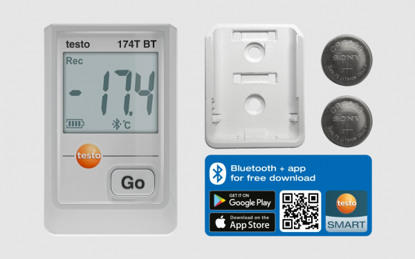 testo 174 T BT - Mini înregistrator de date de temperatură cu Bluetooth® și conexiune la aplicație (alb)