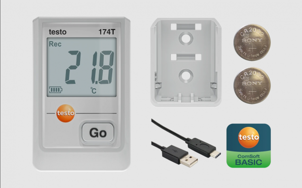 testo 174 T - Mini înregistrator de date pentru temperatură cu USB-C și software pentru PC (alb)