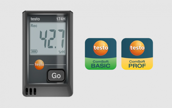 testo 174 H - Mini înregistrator de date pentru temperatură și umiditate cu USB-C și software pentru PC (negru)