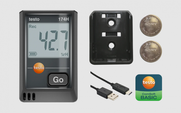 testo 174 H - Mini înregistrator de date pentru temperatură și umiditate cu USB-C și software pentru PC (negru)