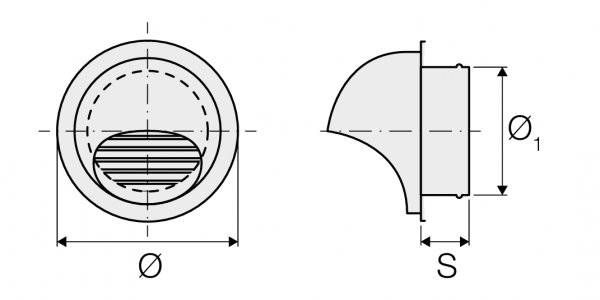 Grilă de ventilare din inox pentru extracția aerului, montaj perete exterior, Ø125 mm