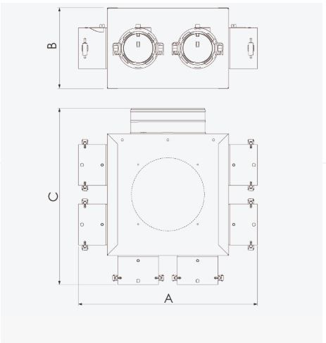 Plenum H160 izolat pentru MVHR 8 iesiri Ø75, conectare Ø 150 cu clapeta reglabila