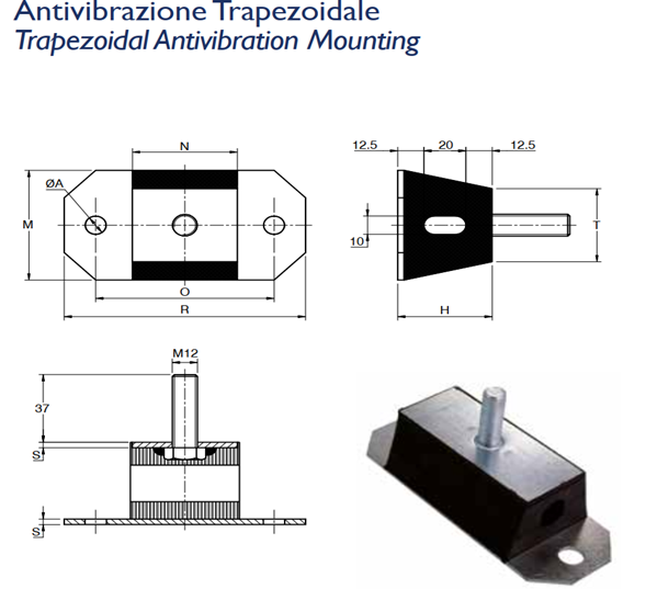 Antivibrant 7400 ANT. TRAPEZOIDALE 50/45 M12X37 SH. 55- (AV/7400)