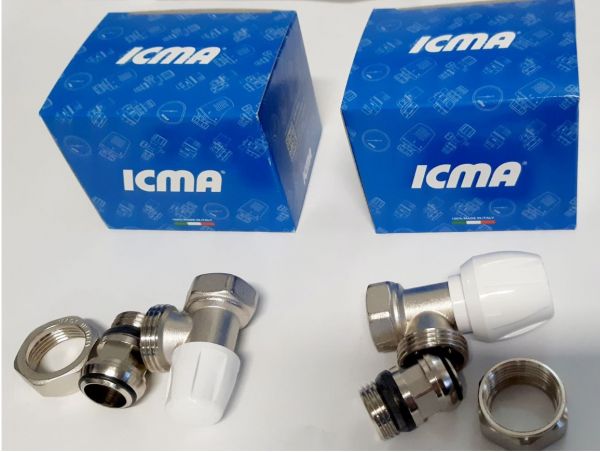 Set robineți colțar radiator ICMA 1/2 tur-retur
