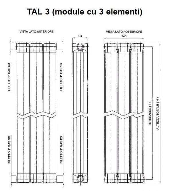 Radiator ALUMINIU FERROLI 1600 x 3 elemenți TAL decorative 🔸